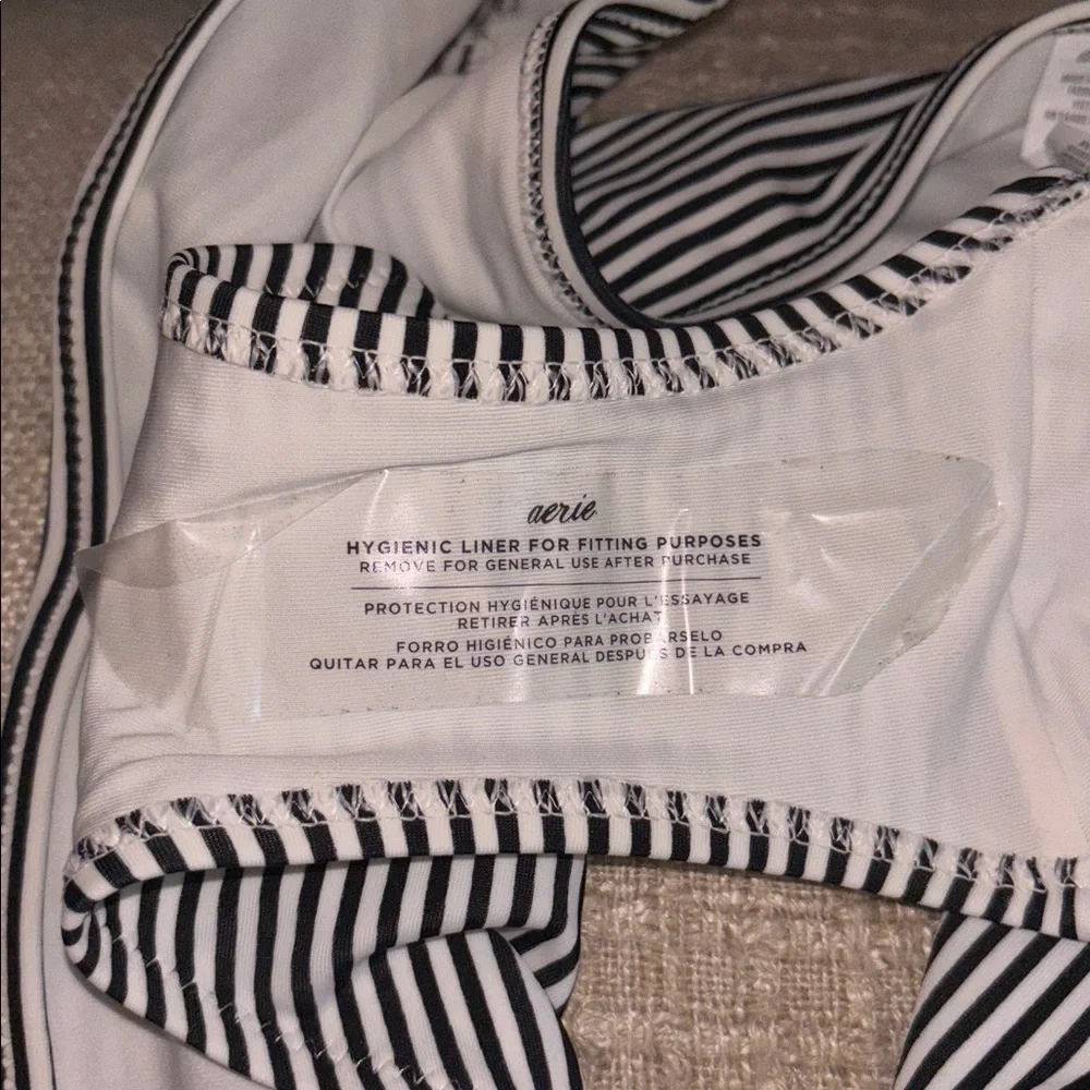 Aerie Black and White Striped Bikini Bottoms
